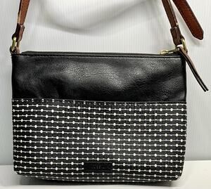 Fossil Fiona Striped Crossbody Bag Purse Handbag Black White Brown With Key